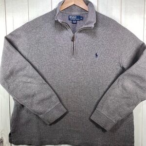 Polo Ralph Lauren 1/4 Zip Sweater Mens XL Gray Mock Neck Pony Logo Cotton Knit